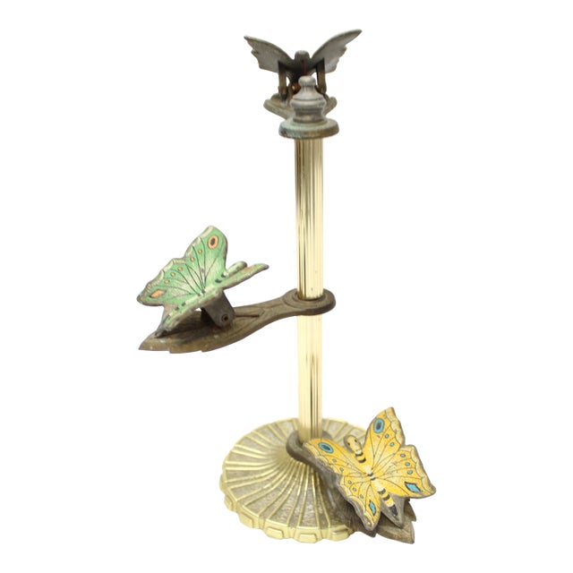 Vintage Brass Butterflies Note Holder Desk Accessory For Sale