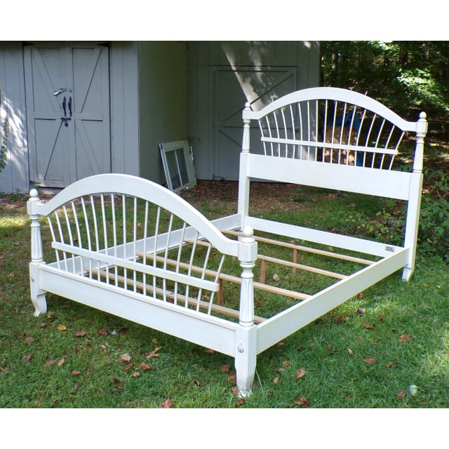 Wood Vintage Ethan Allen Country French Wheatback Queen Bed Frame For Sale - Image 7 of 15