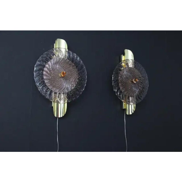 Large Disc-Shaped Wall Lights in Light Purple and Golden Murano Glass, 2000, Set of 2 For Sale - Image 7 of 16