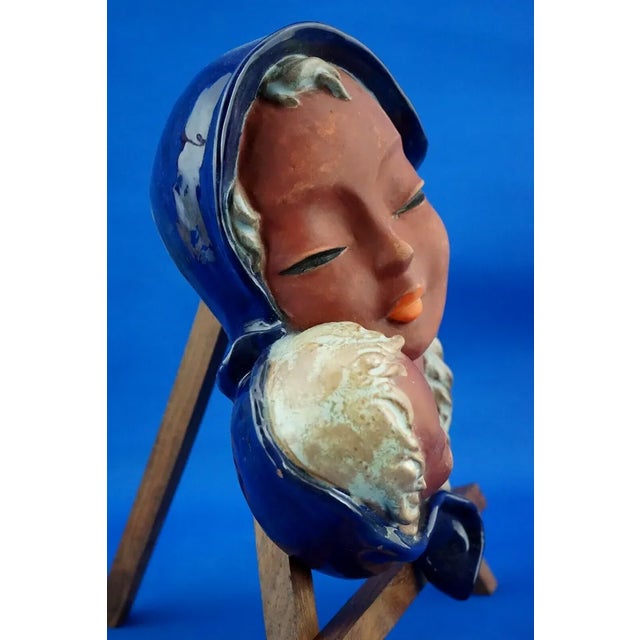 20th Century Art Deco Plaque of Madonna and Jesus in Terracotta by Kurt Goebel for Goldscheider, Austria For Sale - Image 3 of 18