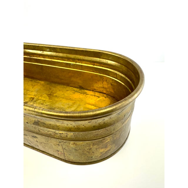 Vintage Mid Century Large Oval Brass Jardinière Trough Planter For Sale - Image 4 of 11