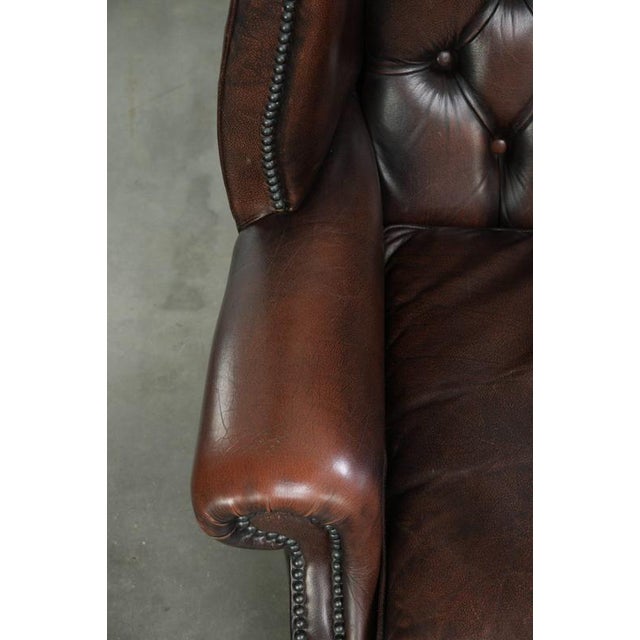 Animal Skin Cowhide Chesterfield Wing Armchair For Sale - Image 7 of 13