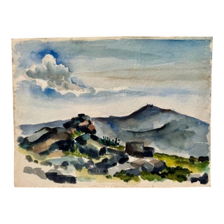 Henry Emil Salloch Original Watercolor on Paper Rolling Hills and Distant Ridge. For Sale