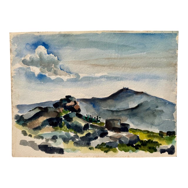 Henry Emil Salloch Original Watercolor on Paper Rolling Hills and Distant Ridge. For Sale