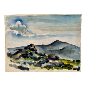 Henry Emil Salloch Original Watercolor on Paper Rolling Hills and Distant Ridge.
