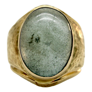 1990s 14k Gold Vintage Prehnite Cabochon Ring, Size 7.25