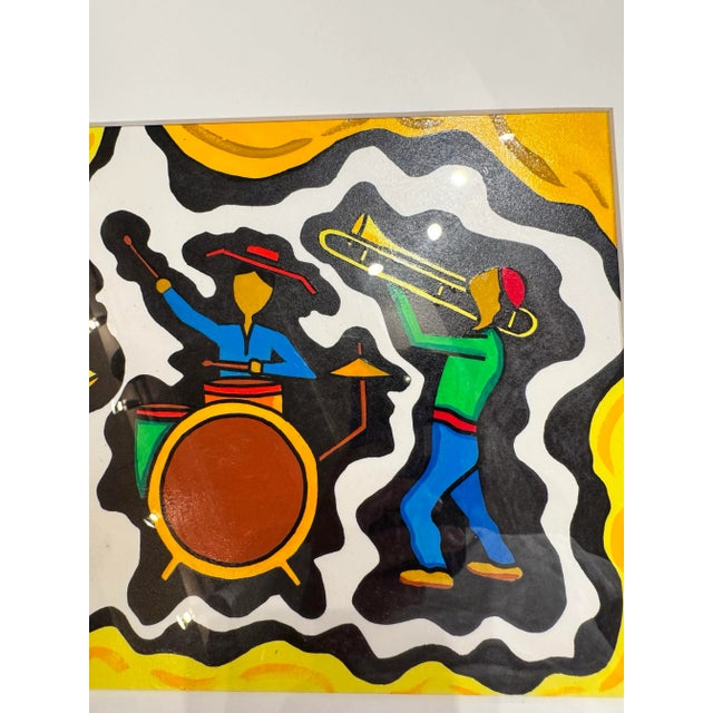 Contemporary Jamaican Island Musicians Framed Gouache For Sale - Image 3 of 6
