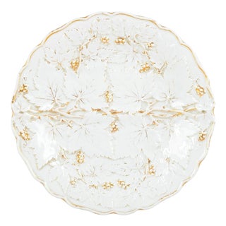 Antique Dish in Porcelain with Relief Leaf Decoration from Meissen, 1800s For Sale
