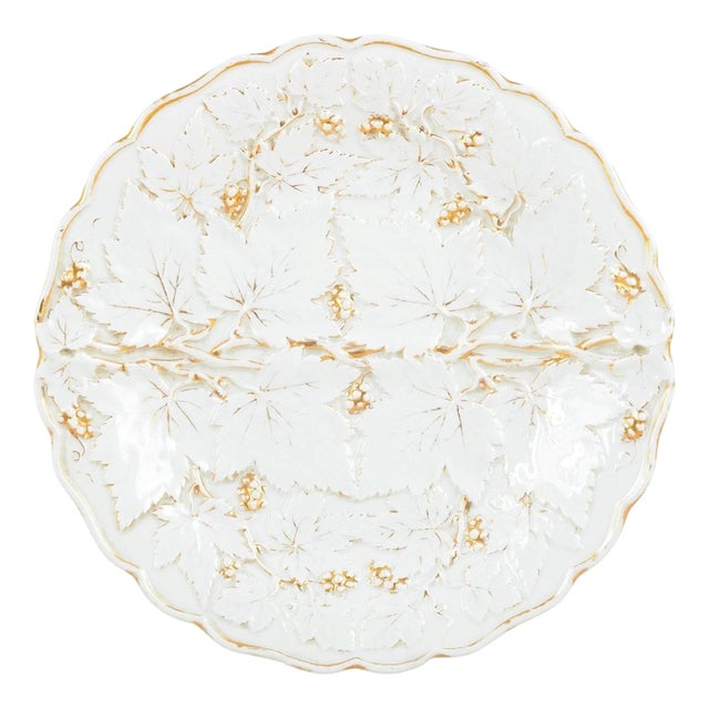 Antique Dish in Porcelain with Relief Leaf Decoration from Meissen, 1800s For Sale