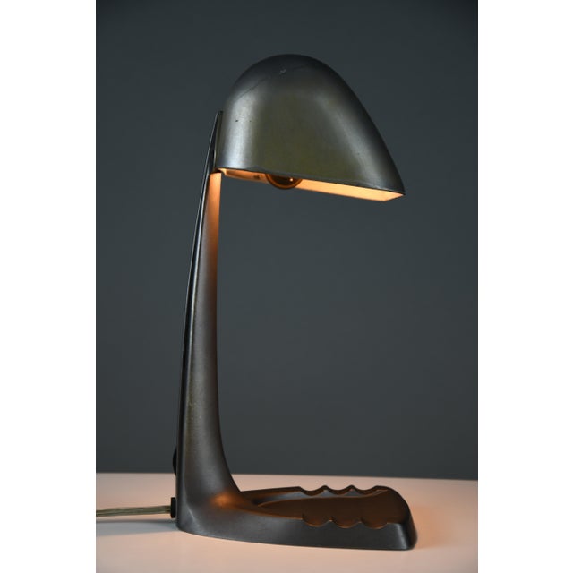 Art Deco Model 52 Aviator Desk Lamp with Integrated Pen Tray & Ashtray Base from Erpé, Belgium, 1930s For Sale - Image 4 of 14
