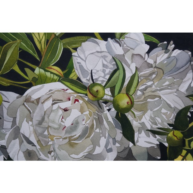 Late 20th Century Deborah Rubin "Peonies" Floral Botanical Still Life Watercolor Painting 50" For Sale - Image 5 of 10