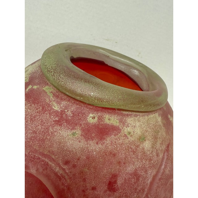 Glass Murano Italy Seguso Glass Vase - Brilliant Translucent Red and Bottle Green For Sale - Image 7 of 18