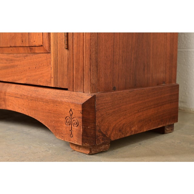 Wood English Country Farmhouse Carved Walnut Bookcase Cabinet, 1970s For Sale - Image 7 of 13