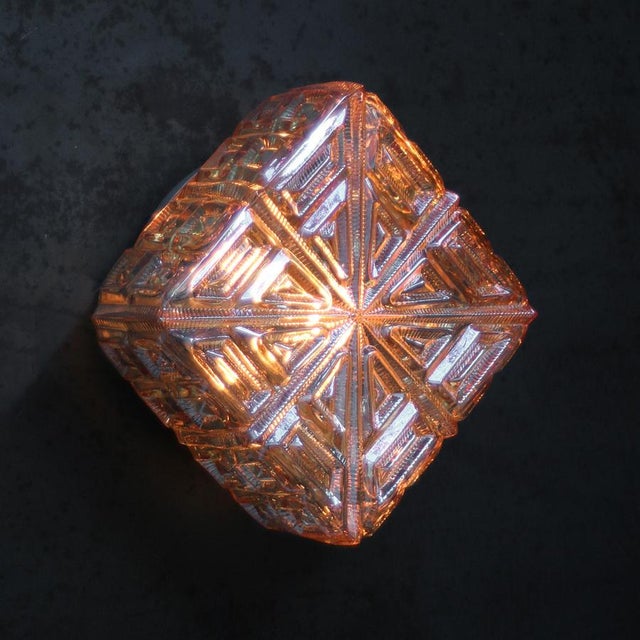 Mid-Century Wall or Ceiling Lamp. Metal base with amber glass. 1960-1970 1x E27 / E26 Up to 250V (Europe/UK Standard).The...