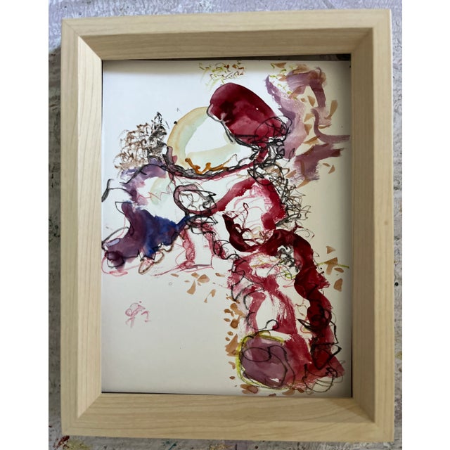 Red Abstract Bird, Original Watercolor Painting, Framed Art, by Van Ness For Sale - Image 10 of 11