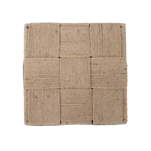The table features natural jute and a vibrant green checker pattern meticulously woven together, creating a fun and eye-...