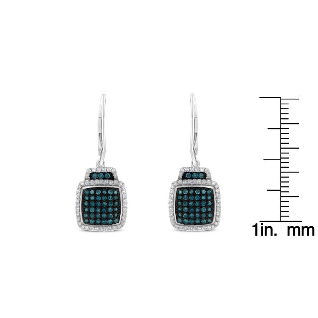 Metal Black Rhodium over 925 Sterling Silver Blue and White Diamond Cushion Shaped Dangle Earrings, A Pair For Sale - Image 7 of 7