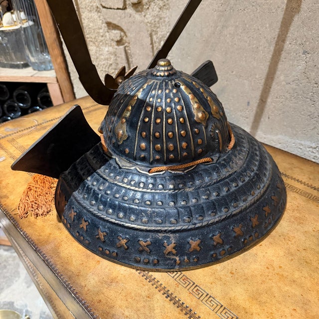 Japanese Kabuto Samurai Helmet Display Sculpture in Bronze For Sale - Image 11 of 12