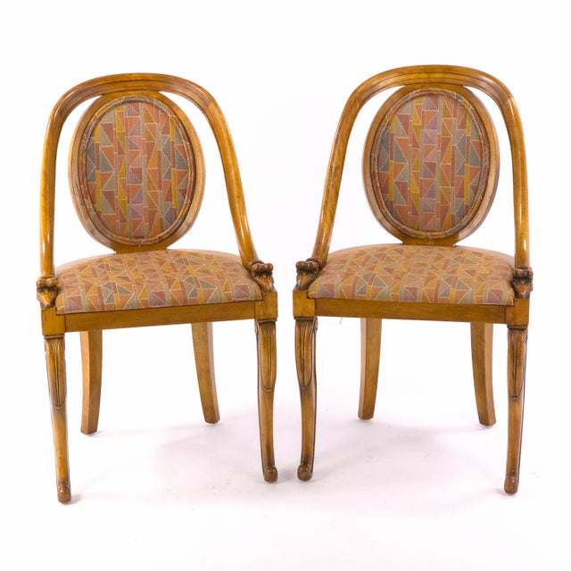Fabulous pair of French Art Deco Style, unbranded dining or accent chairs. Solid wood with a rich golden honey finish,...