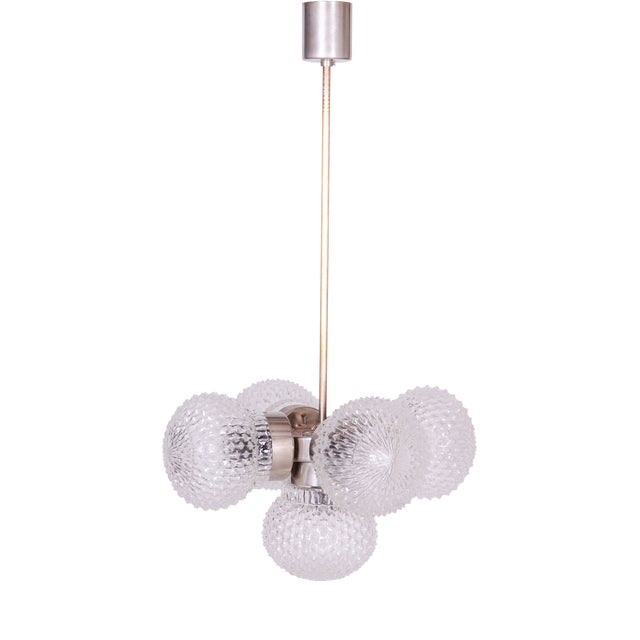 Mid-Century Czech Chandelier in Brass and Glass attributed to Kamenický Šenov, 1960s For Sale