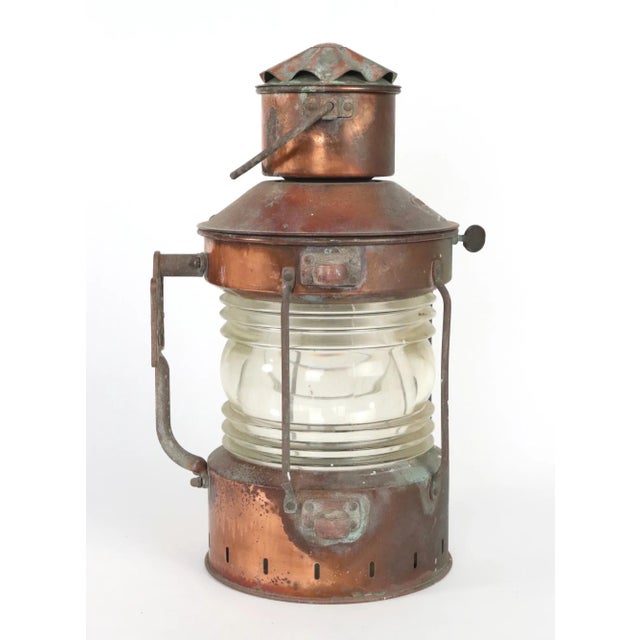 Metal Early 20th Century Ankerlight DHR Holland Copper & Glass Ship Lantern For Sale - Image 7 of 11