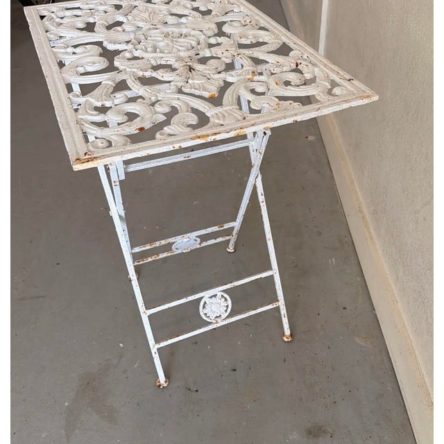 Shabby Chic Mid 20th Century Shabby Chic Ornate Folding Metal Side Table For Sale - Image 3 of 6