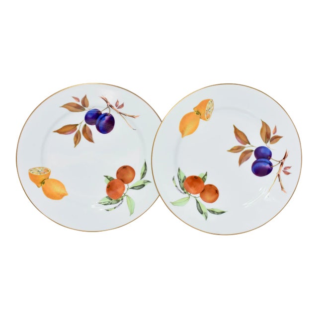 1990s Luncheon Plates Lemon, Plums & Gold Trim Royal Worcester - Evesham - Set of 2 For Sale