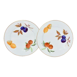 1990s Luncheon Plates Lemon, Plums & Gold Trim Royal Worcester - Evesham - Set of 2