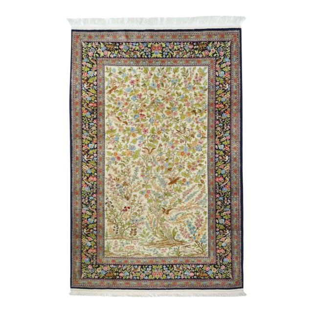 Extremely Fine Silk Persian Qum Rug 4'5'' X 7'0'' For Sale