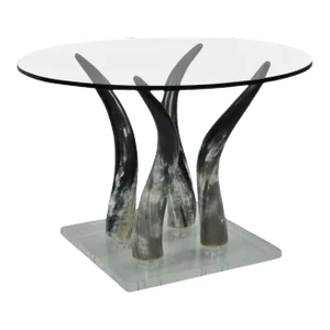 Mid Century Modern Chic Lucite and Horn Round Glass Occasional Side Table