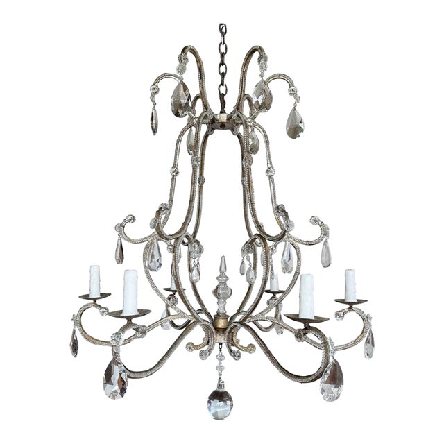 Italian Crystal Beaded Chandelier, Mid-20th Century For Sale