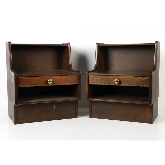 Mid 20th Century Pair of Danish Oak Nightstands With Drawer and Open Shelf, Circa 1970s For Sale - Image 5 of 10