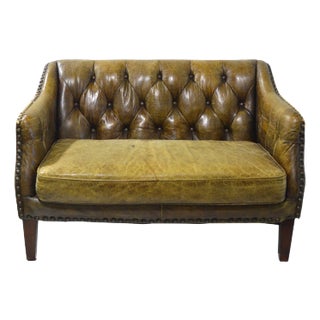 Vintage Tufted Leather Loveseat Sofa For Sale