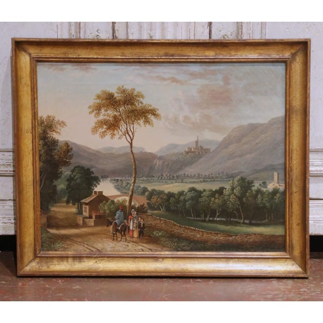 Textile Pair of Early 19th Century French Pendant Landscape Oil on Canvas Paintings For Sale - Image 7 of 18