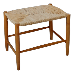 Rectangular Wooden Stool with Rush Seat, 1970s