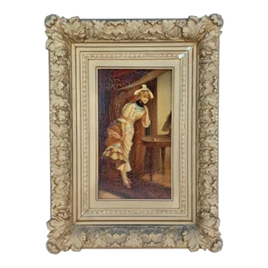 19th Century Pierre Duval Le Camus Oil on Wooden Panel Painting of a Woman, Framed