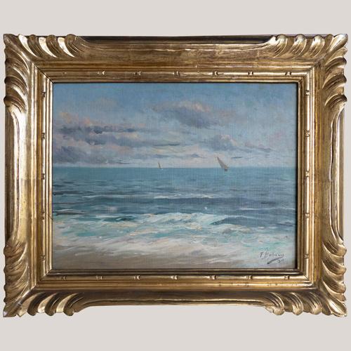 Impressionist Seascape with Sailboats, Oil on Canvas, Framed For Sale - Image 3 of 8