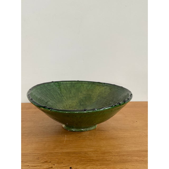 Large Vintage Moroccan Tamegrout "Zlafa" Glazed Terra Cotta Bowl For Sale - Image 4 of 11
