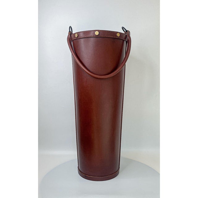 Mid-Century Modern Mid 20th Century French Leather Umbrella Stand in the Style of Jacques Adnet For Sale - Image 3 of 9