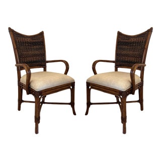 Tommy Bahama Island Estate Mangrove Rattan Dining Arm Chairs, a Pair For Sale
