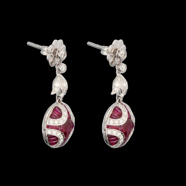 Early 21st Century Diamond and Natural Ruby Art Deco Style Drop Earrings - 2 Pieces For Sale - Image 5 of 6