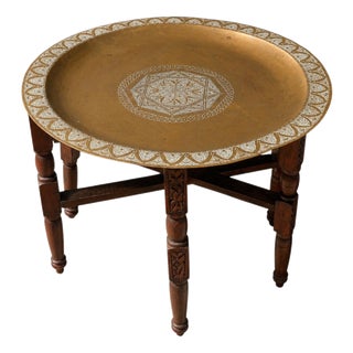 Antique Hand-Crafted Brass and Hardwood Occasional Tea Table, 1890s, Set of 2 For Sale