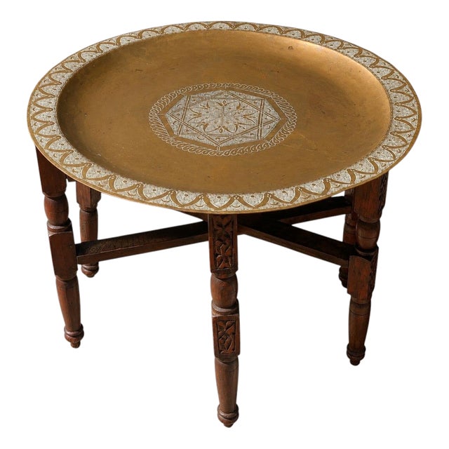 Antique Hand-Crafted Brass and Hardwood Occasional Tea Table, 1890s, Set of 2 For Sale