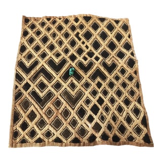 Vintage Kuba Kasai Raffia Textile With Turquoise Bead For Sale