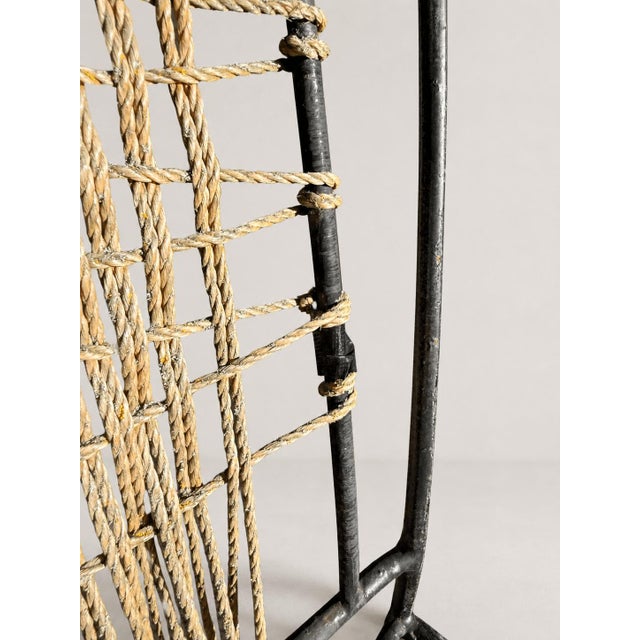 Black Mid-Century French Wrought Iron and Woven Cord Patio Chairs, 1950s, Set of 4 For Sale - Image 8 of 17