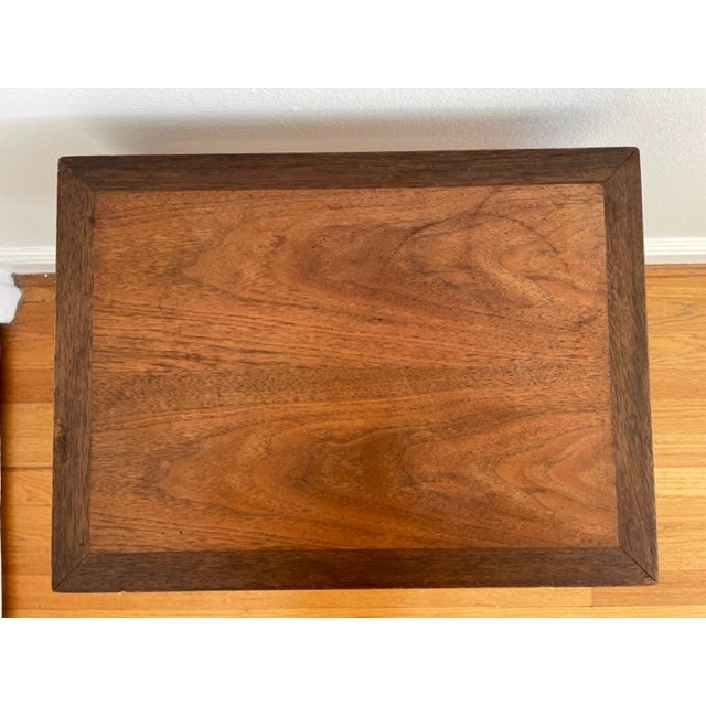 Dunbar Furniture 1960s Edward Wormley for Dunbar Walnut Mahogany Side Table with Solid Brass Stretchers For Sale - Image 4 of 10