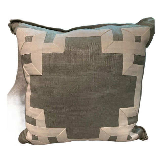 Chippendale Style Pillow With White Grosgrain Ribbon For Sale