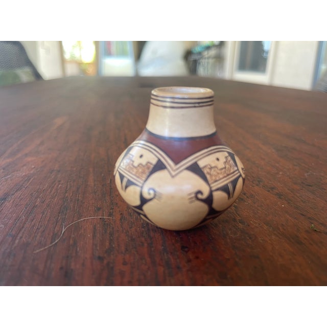 Workaday Handmade Native American Hopi Tewa Miniature Polychrome Clay Sikyatkirevival Pot For Sale - Image 4 of 7
