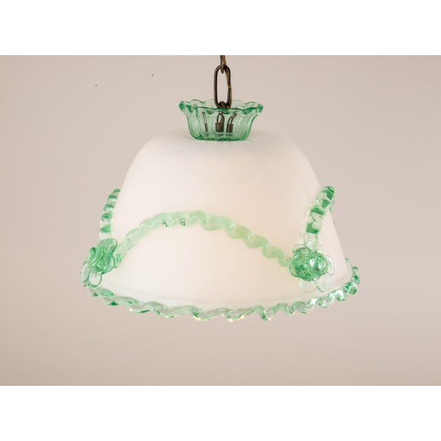Jade Antique Murano Glass Pendant Light Arsenic Jade Light Green Opaline For Sale - Image 8 of 14