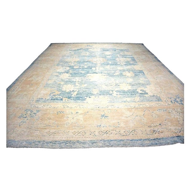 Early 21st Century 21st Century Turkish Oushak 13x15 Ivory & Slate Blue Handmade Area Rug #1140506 For Sale - Image 5 of 10